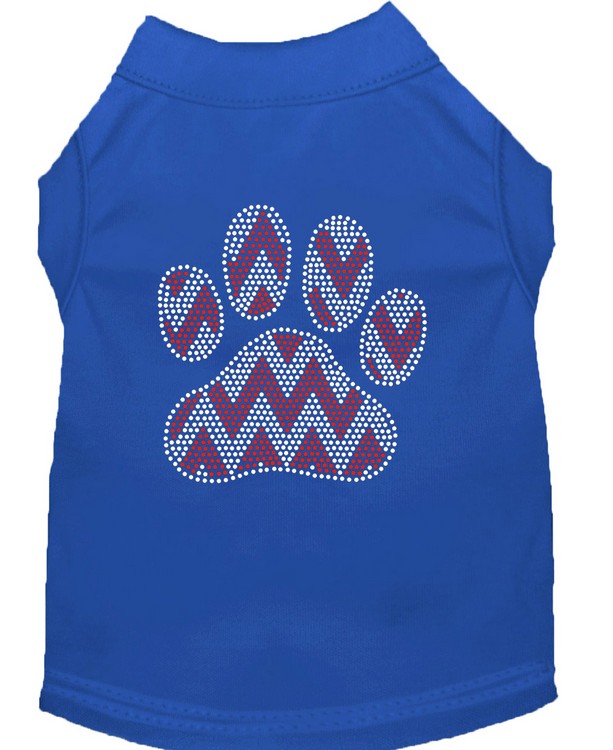 Candy Cane Chevron Paw Rhinestone Dog Shirt Blue Med